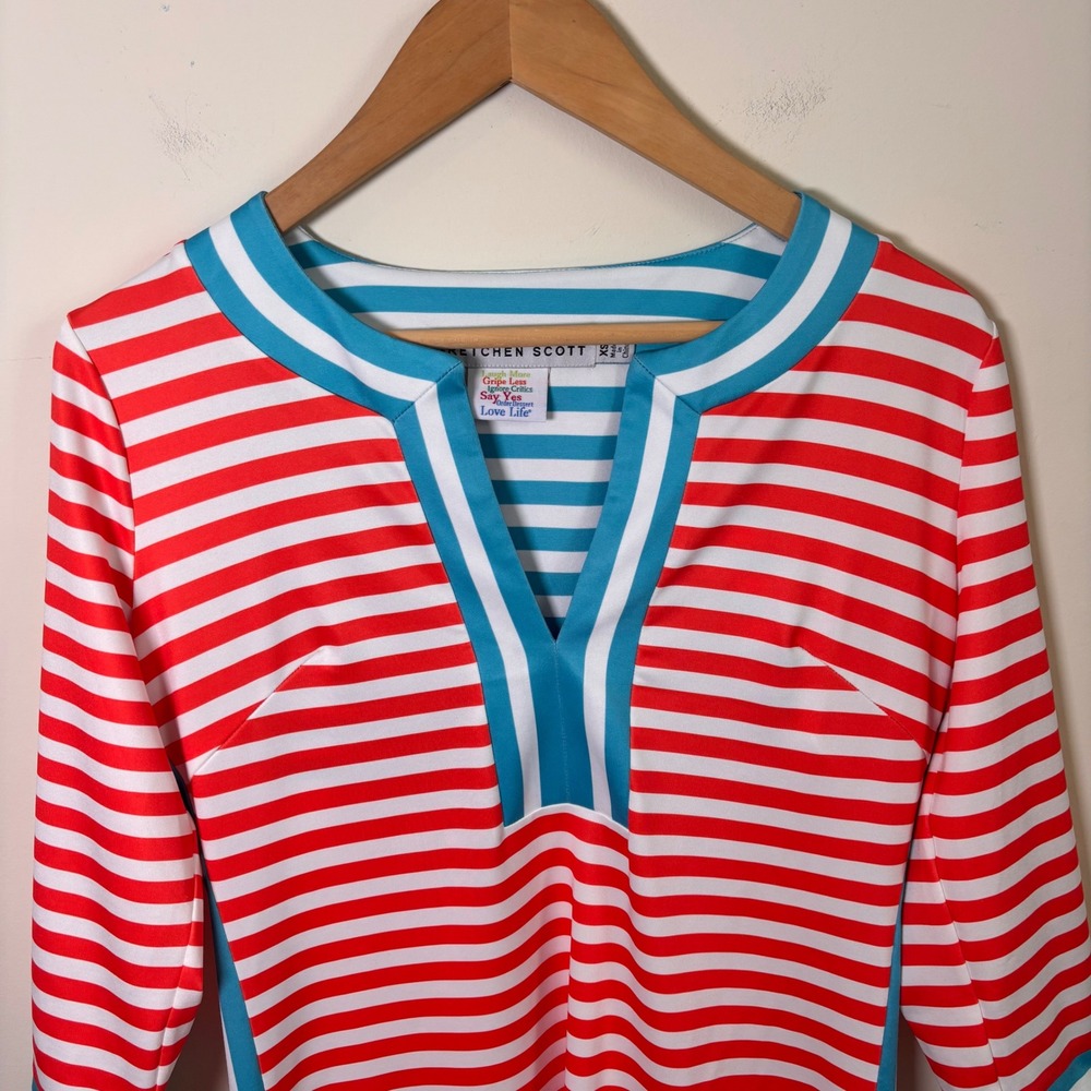 Gretchen Scott Womens Dress Sz XS Orange Blue Stripes - Picture 3 of 9